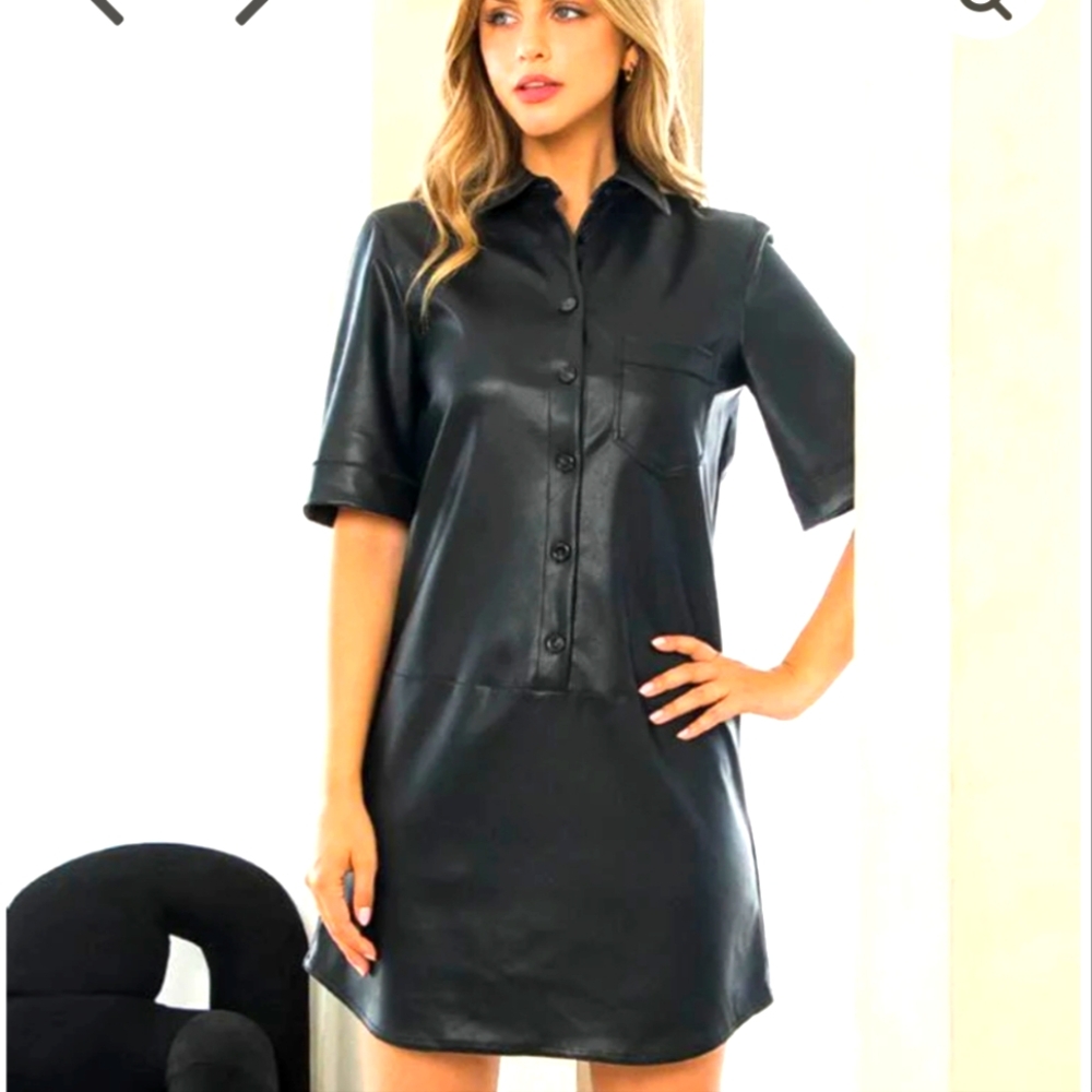 MANGO Vegan Leather Shirt Dress